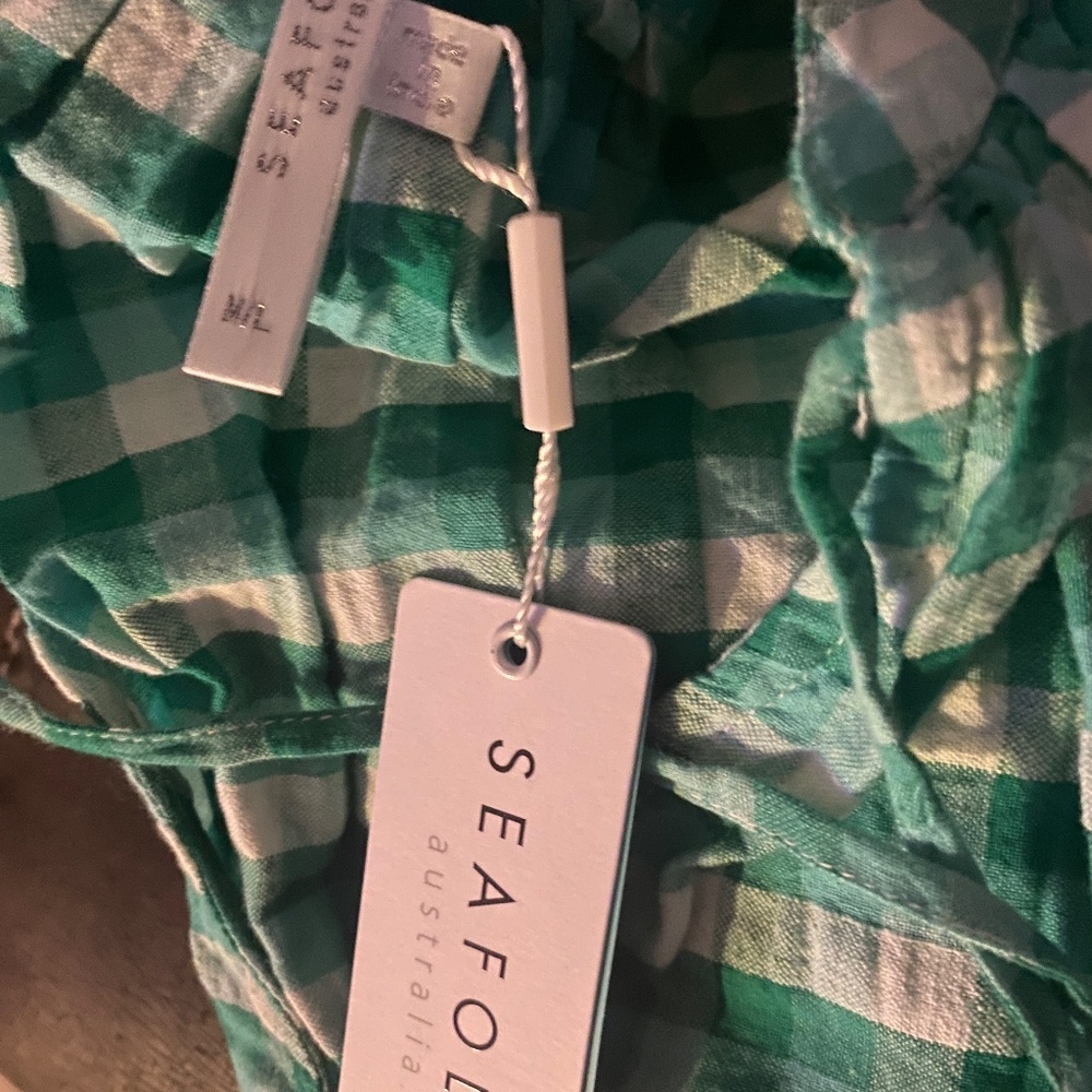 SEAFOLLY PORTOFINO GINGHAM TIER DRESS 54636-DR GREEN SIZE: M/L NEW WITH TAGS - Picture 6 of 6